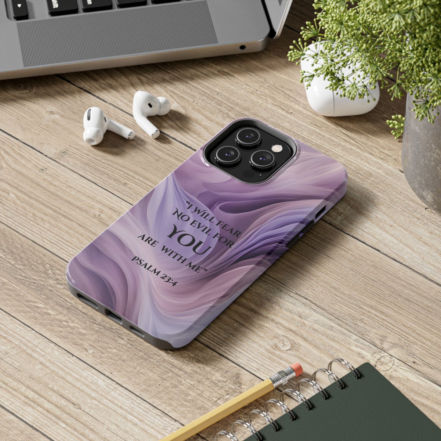 Swirl Tough Phone Case with Scripture, Protective Cellphone Cover, Fear No Evil Case, Vibrant Phone Case, Christian Phone Case