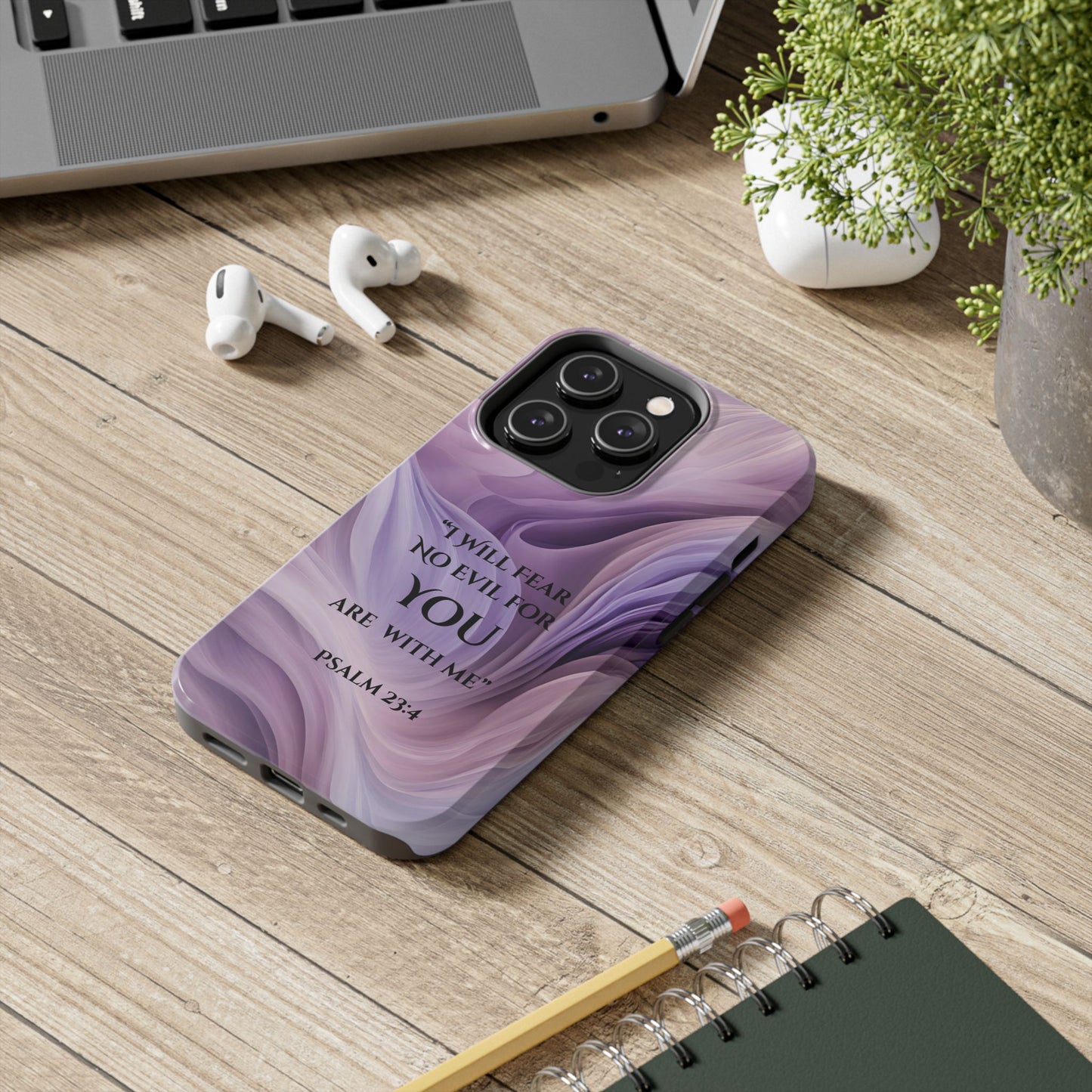 Swirl Tough Phone Case with Scripture, Protective Cellphone Cover, Fear No Evil Case, Vibrant Phone Case, Christian Phone Case