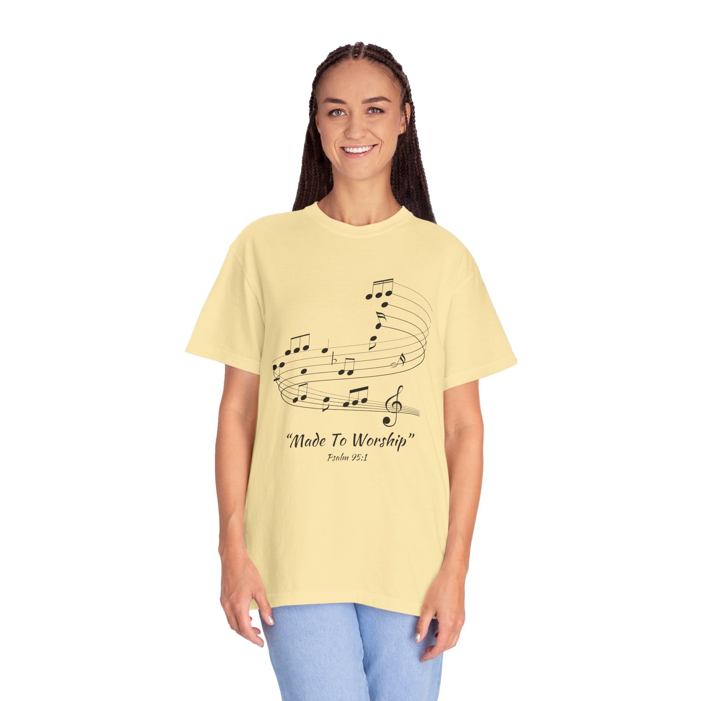 Garment-Dyed T-shirt with 'Made to Worship' Quote, Worship Leaders Tshirt, Praise and Worship Tshirt, Praise Band Tshirt - Heavenly Treasures