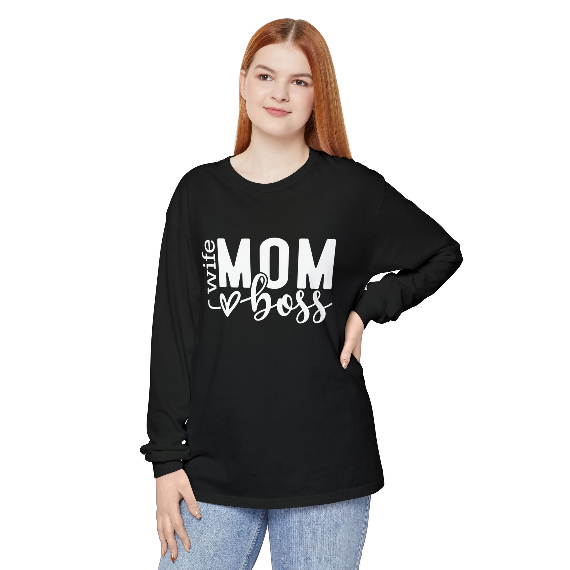 Mother's Day Unisex Long Sleeve T-Shirt - 'Wife, Mom, Boss' Lettering - Heavenly Treasures