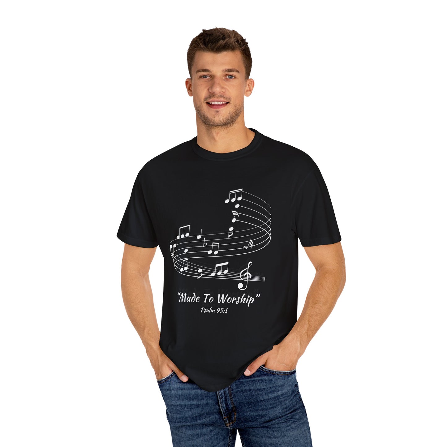 Garment-Dyed T-shirt with 'Made to Worship' Quote, Worship Leaders Tshirt, Praise and Worship Tshirt, Praise Band Tshirt - Heavenly Treasures