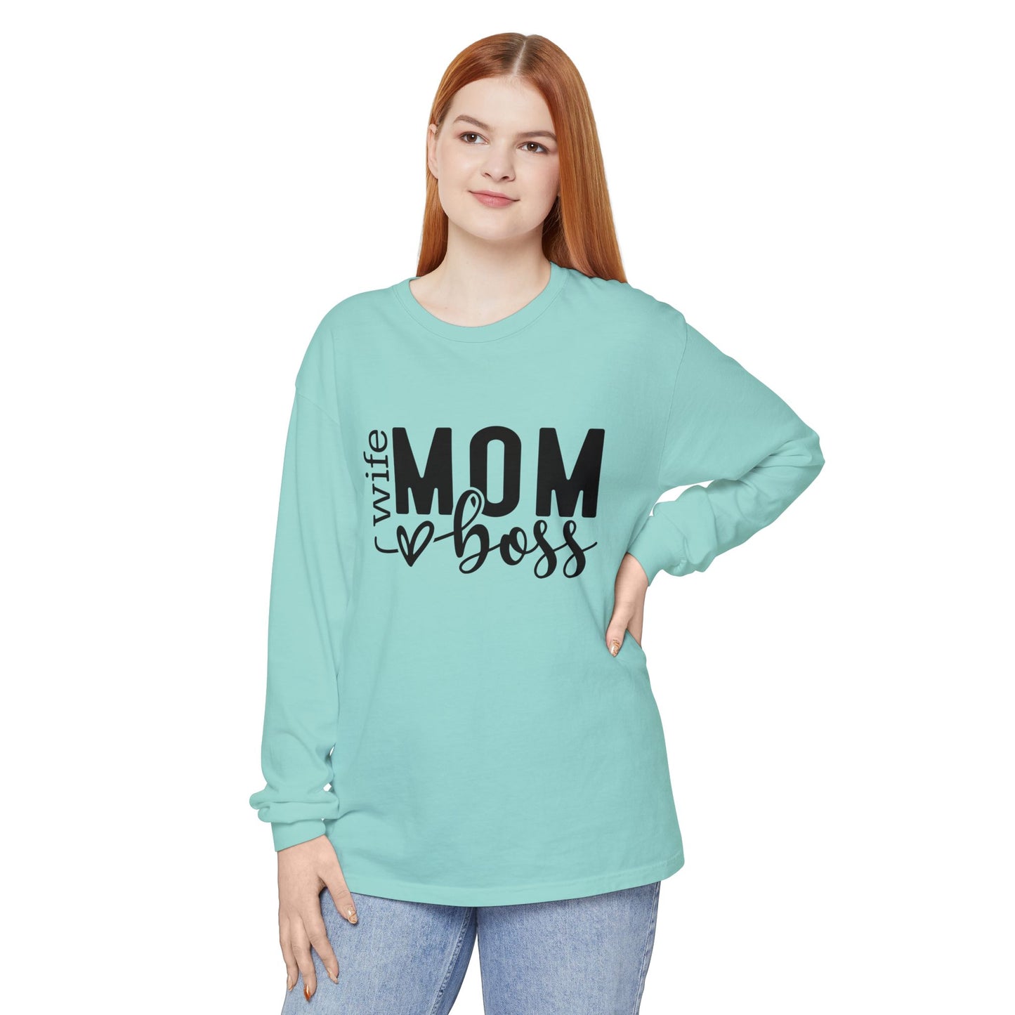 Mother's Day Unisex Long Sleeve T-Shirt - 'Wife, Mom, Boss' Lettering - Heavenly Treasures