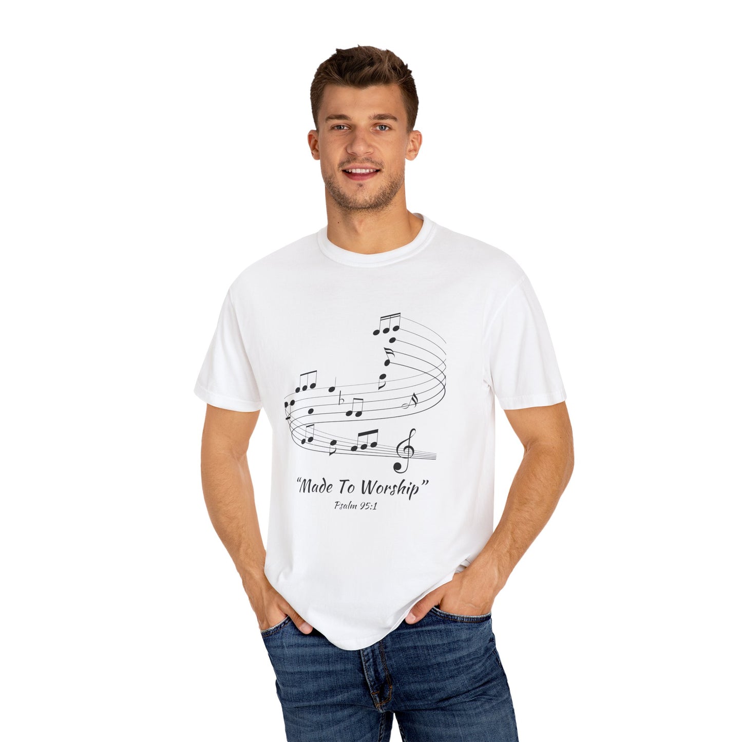 Garment-Dyed T-shirt with 'Made to Worship' Quote, Worship Leaders Tshirt, Praise and Worship Tshirt, Praise Band Tshirt - Heavenly Treasures