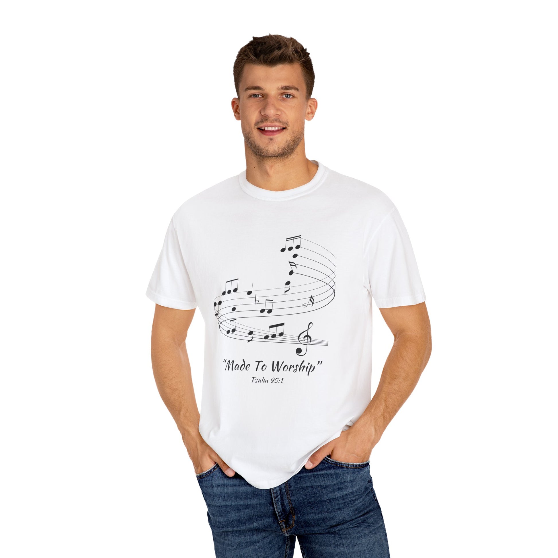 Garment-Dyed T-shirt with 'Made to Worship' Quote, Worship Leaders Tshirt, Praise and Worship Tshirt, Praise Band Tshirt - Heavenly Treasures