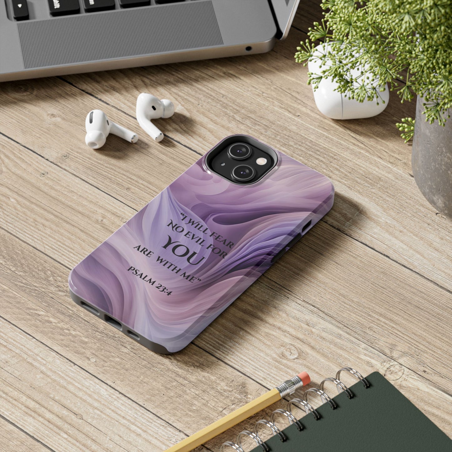Swirl Tough Phone Case with Scripture, Protective Cellphone Cover, Fear No Evil Case, Vibrant Phone Case, Christian Phone Case