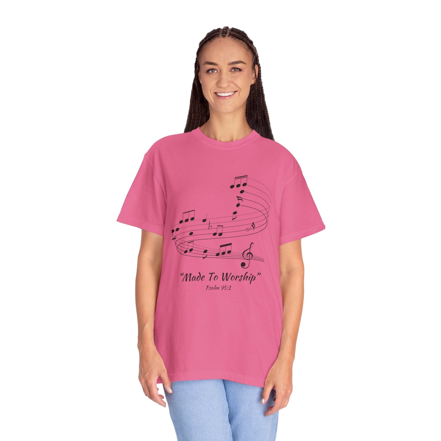 Garment-Dyed T-shirt with 'Made to Worship' Quote, Worship Leaders Tshirt, Praise and Worship Tshirt, Praise Band Tshirt - Heavenly Treasures