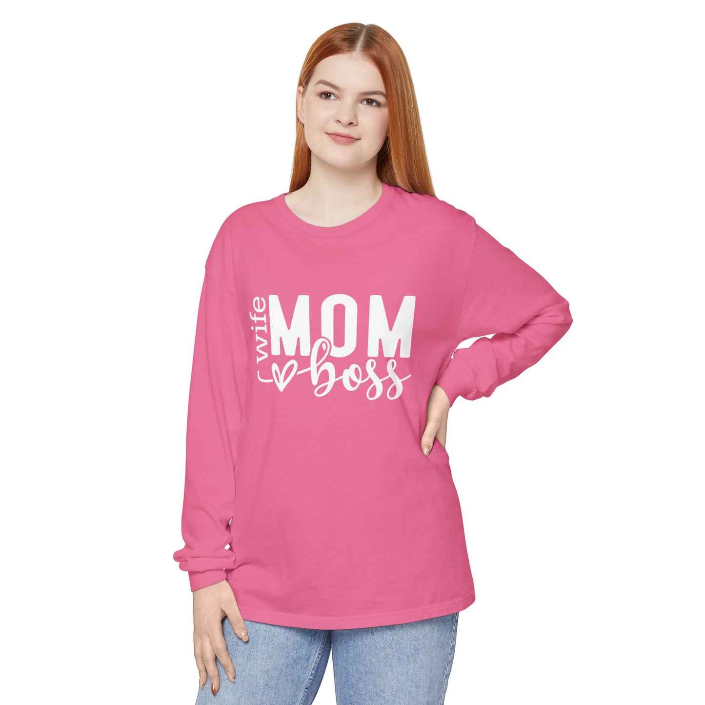 Mother's Day Unisex Long Sleeve T-Shirt - 'Wife, Mom, Boss' Lettering - Heavenly Treasures
