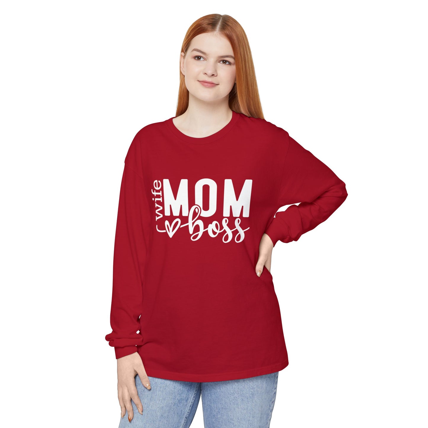 Mother's Day Unisex Long Sleeve T-Shirt - 'Wife, Mom, Boss' Lettering - Heavenly Treasures