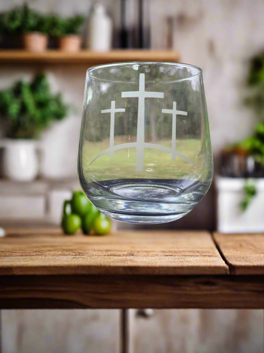 6-Piece Stemless Set of our Beautiful Calvary Mountain Wine Glasses - Heavenly Treasures