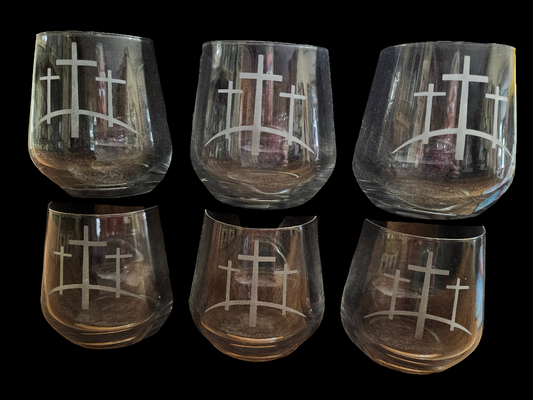 6-Piece Stemless Set of our Beautiful Calvary Mountain Wine Glasses - Heavenly Treasures