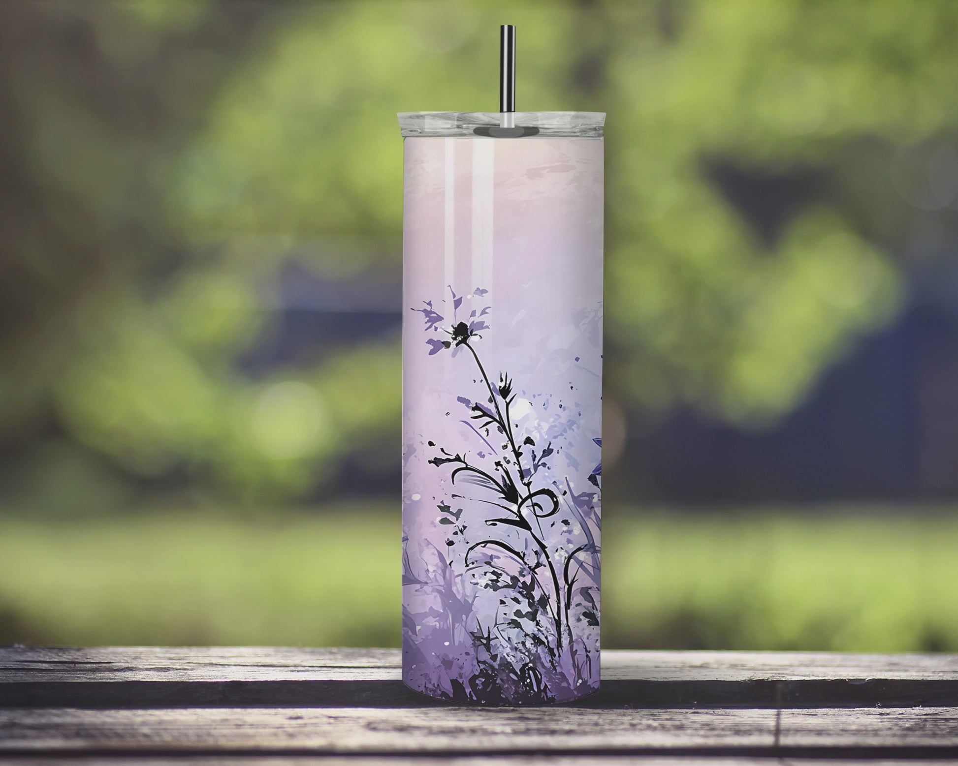 Blooming Grace: Lavender Wildflower Cross Tumbler featuring a serene lavender and wildflower design with a radiant cross centerpiece. Perfect faith-inspired drinkware for home and garden.