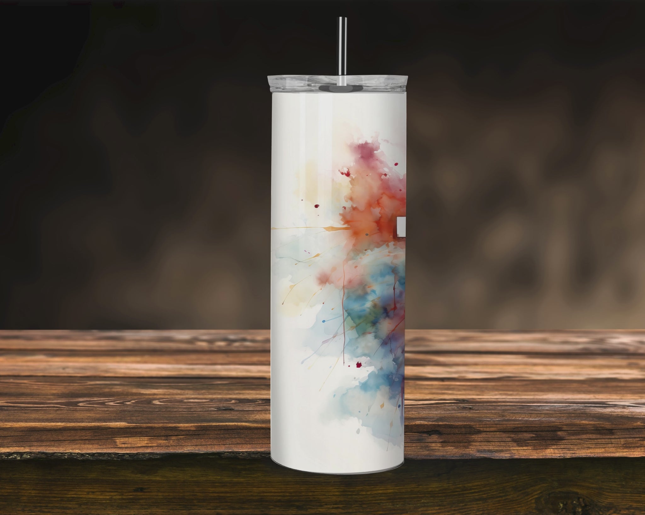 Radiant Faith: Watercolor Cross Tumbler featuring vibrant watercolor splashes and a white cross design. Perfect faith-inspired drinkware for daily use.